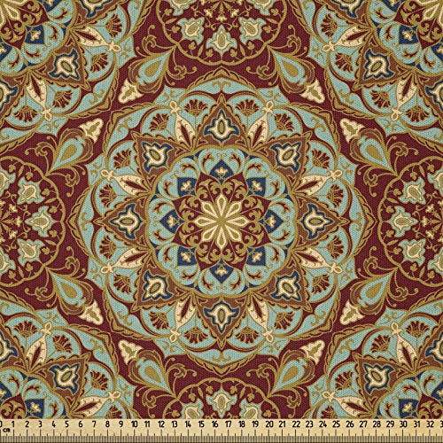 ABAKUHAUS Mandala Stoff als Meterware, Mittelalterliches Mosaik-Entwurf, Microfaser Multi Zweck Dekostoff für Kunsthandwerke, 3M (230x300cm),Hellblau
