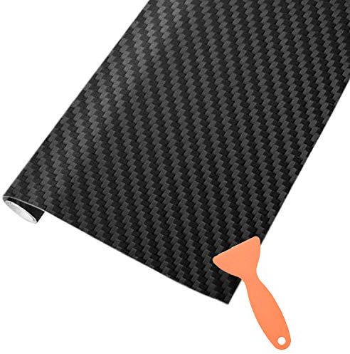 AOBETAK Carbon Autofolie Matt Schwarz mit Kunststoffschabern, 1500 x 300 mm Selbstklebend 3D Car Wrapping Blasenfrei Vinyl Folie, Carbonfolie Lackschutzfolien für Auto Motorrad DIY