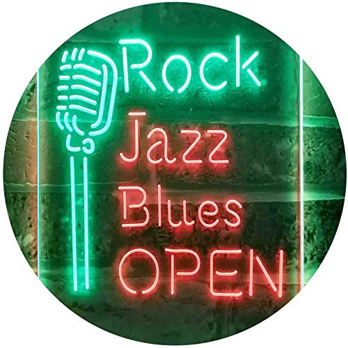 ADVPRO Rock Jazz Blues Open Music Bar Dual Color LED Barlicht Neonlicht Lichtwerbung Neon Sign Grün & Rot 400 x 600mm st6s46-i3521-gr