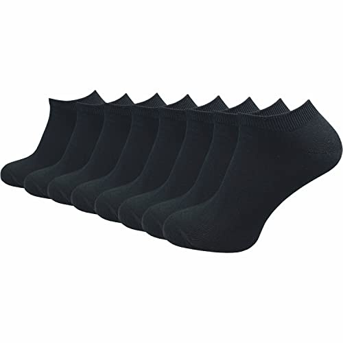 GAWILO Calcetines deportivos para hombre y mujer hechos de 100% algodón puro (8 pares) | calcetines cortos y delgados naturales | sin costuras apretadas sobre los dedos de los pies, Negro , 43-46