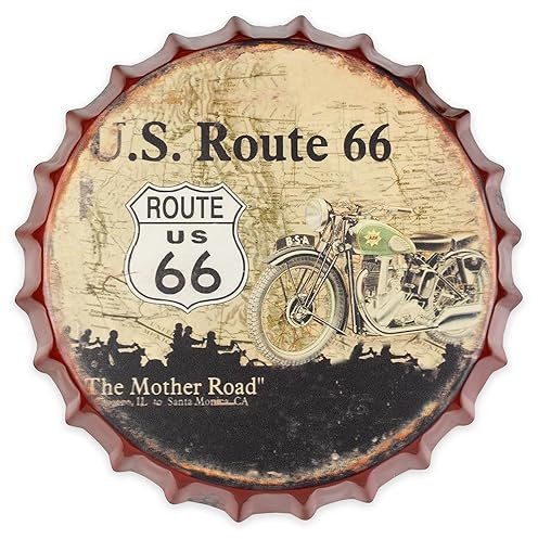 Blechschild Kronkorken Route 66 Mother Road 33 cm Durchmesser cm Deko Schild mit Aufdruck Aufschrift