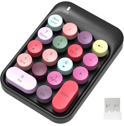 FELICON Wireless Numeric Keypad 18 Keys with 2.4G Mini Portable Silent Number Pad USB Receiver Financial Accounting Keyboard Extensions for Laptop Desktop PC Pro（Black Mix）