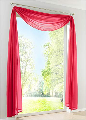Nicole Knupfer 1er-Pack Querbehang Transparente Voile Schals Deko Einfarbige Gardinen Dekoschals Vorhang für Schlafzimmer Wohnzimmer Hochzeit (Rot,140 * 600cm)