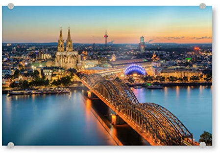 artboxONE Acrylglasbild 60x40 cm Städte Blick über Köln am Abend Bild hinter Acrylglas - Bild köln Architektur City