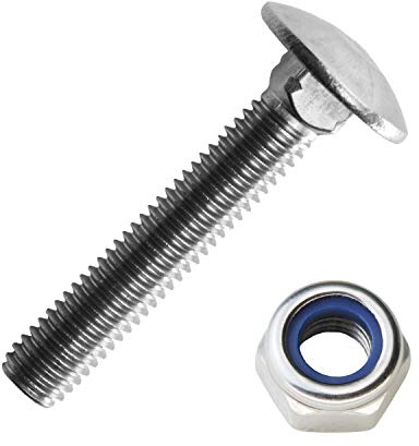 Schlossschrauben M6x60/60 mm mit Sicherungsmuttern M6 aus Edelstahl A2 (20 Stück) | DIN 603 & DIN 985 - Flachrundschrauben - selbstsichernde Sechskantmuttern von MESAROS®
