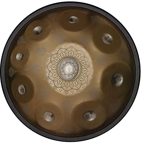 YUANZHOU Handpan Zungentrommel 22 Zoll Mandala Tank Drum Stahl Percussion Drum Instrument Mit Reisetasche 440hz,Gold-10Notes