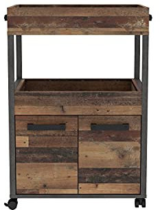 FORTE HOME BAR Barschrank mit Rollen und 2 Türen, Holzwerkstoff, Old Wood Vintage / Betonoptik Dunkelgrau, 60 x 88.5 x 40 cm