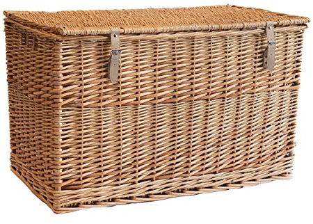 Arthur Cameron - Lightweight Wicker Storage Trunk, Storage Box with Lid & Leather Straps - Woven Chest, Basket, Large Wicker Basket with Lid (Natural, Extra Large)