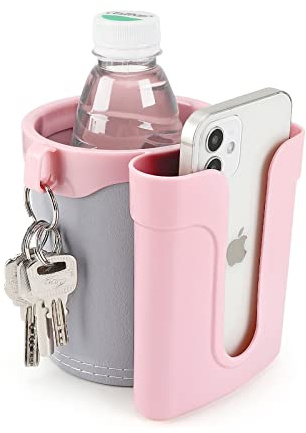 Accmor 3-in-1 Bike Cup Holder with Cell Phone Keys Holder, Bike Water Bottle Holders, Universal Bar Drink Cup Can Holder for Bicycles, Motorcycles, Scooters, Grey Pink