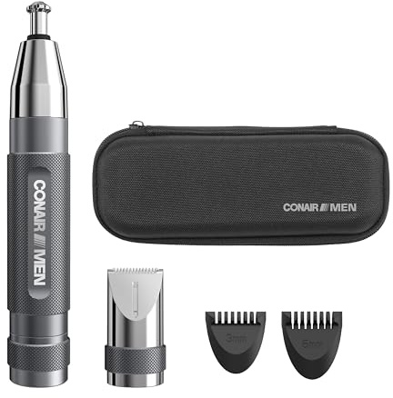 ConairMan Ear, Nose, and Eyebrow Hair Trimmer for Men, Cordless Battery-Powered Trimmer with Professional Metal Handle