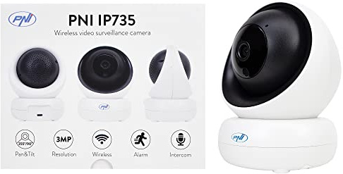 PNI Camera Surveillance WiFi IP735 3Mp avec PTZ sans Fil IP P2P, Fente pour Carte microSD, Camera, caméras de Surveillance, contrôle Depuis l'application