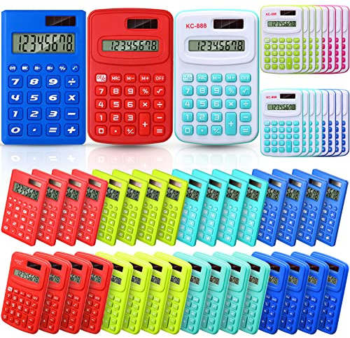 Yunsailing 48 Pcs Pocket Calculators Bulk Mini 8 Digit Handheld Calculator Small Basic Standard Calculator for Students Kids Teachers School Desktop Home Office, 3 Designs (Classic)