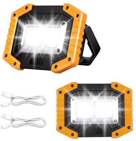 Led Rechargeable Work Light 30W 2000LM Portable COB Floodlight Battery Light Super Bright USB Lamp , Shed Lights Battery Powered Emergency Security Light Waterproof for Camping Fishing Hiking, 2 Packs