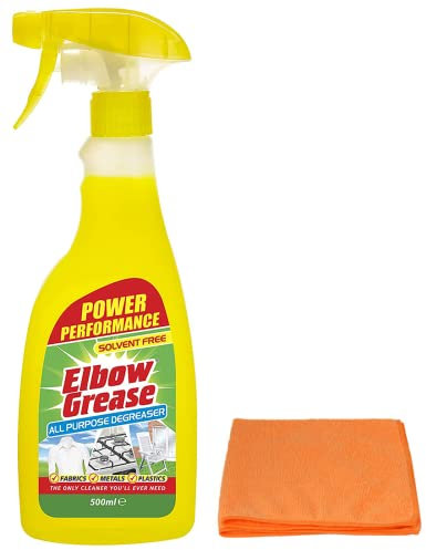 Elbow Grease All-purpose Degreaser Spray- 500 ml- Effective Cleaner Formula for Kitchen, Fabric, and Metallic Surfaces with Ultra Absorbent Microfibre Cleaning Cloth