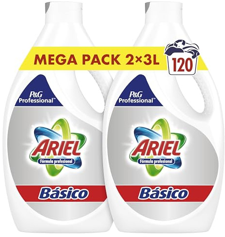 Ariel Professional, Detergente Lavadora Liquido, 120 Lavados, 6L (2 x 3L), blancos brillantes lavado tras lavado