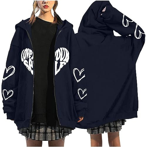 Hoodie Damen Zip Up Oversized Hoodie Große Spinnennetz Print Muster Y2K Hoodie Gothic Punk Jacke Sweatshirt Harajuku Oversized Sweatshirt Vintage Kapuzenjacke Sweatjacke mit Kapuze 90er E-Girl Top