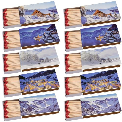 Kaminhölzer Winter Wonderland Kaminstreichholz Zigarrenhölzer Pfeifenhölzer 100mm Streichhölzer Kaminanzünder Zündhölzer Zigarre Pfeife Kamin Grill Kerze Lange Brenndauer (10 Packungen)