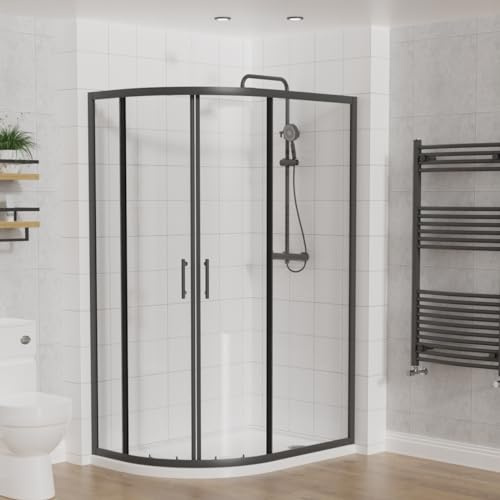 Aquariss Offset Quadrant Shower Enclosure Cubicle Black 1200x800x1900mm | Quick Assemble, Sliding Doors, Aluminum Profile, 6mm Tempered Glass, Easy Clean, Stainless Steel Handle, Wall Adjustable