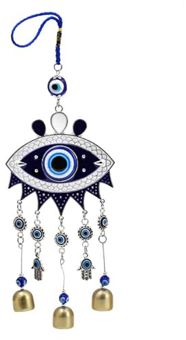 MAIGO Blue Evil Eye Wind Bells, Wind Chimes Hanging Ornament Home Garden or Outdoor Tree Topper Decoration Ornaments Good Luck Blessing Gifts, Evil Eye Door Hanging with Bells