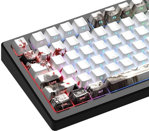 XVX PBT Keycaps - Side Print, Shine Through Custom, Retro Keycap Set, 75 Percent, Cherry Profile, 128 Keys, Plum Blossom