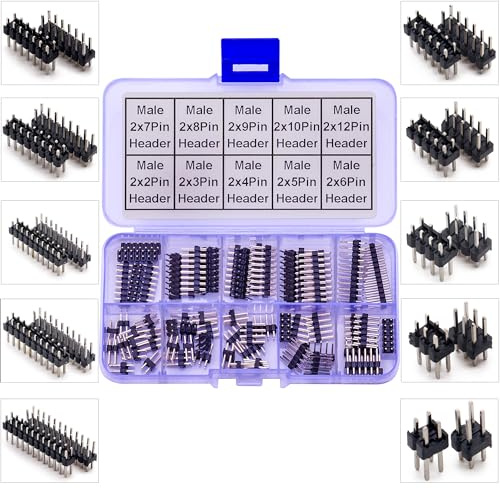 Yoeruyo Kit di connettori DIP a doppia fila maschio da 2,54 mm, 2 x 2/3/4/5/6/7/8/9/10/12 pin dritti per scheda PCB per prototipo Shield (pin maschio-doppio)