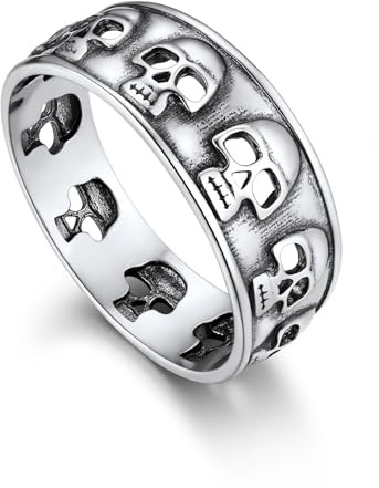 Bandmax Bgaue Tête de Mort Homme Argent Taille 57 Bague Crâne Femme 5mm Anneau Gothique
