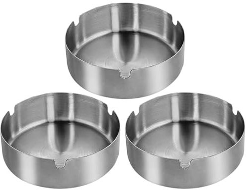 Qualsen Cendrier Extérieur Acier Inoxydable avec Encoches, 8 cm, 3 Pièces | Argent Cendrier Ronds Idéal pour Restaurant, Bar, Terrasse, Maison, Bureau et Usage Quotidien