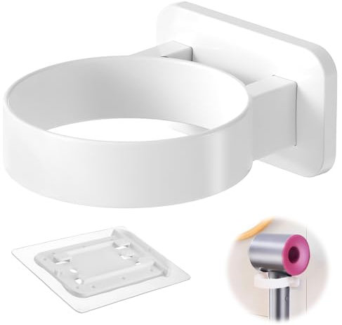 Hugfads Support Mural pour Sèche-Cheveux - Installation Facile sans Perçage - Rangement Pratique et Économie d'Espace - Convient à Tous Les Types de Murs - Matériau Durable - Blanc