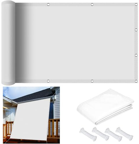 Sonnensegel Sonnenschutz Rechteckig 3.8 x 6.6 m, Wasserdicht 98% UV Schutz Sonnensegel Nach Maß inkl Befestigungsseile für Garten Terrasse, Weiß