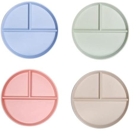 Alrens 4 Pièces Assiette Plate À Compartiment, Adaptée Aux Enfants Et Aux Adultes, Assiette De 23 cm, Passe Au Lave Vaisselle Et Au Micro Ondes, Incassable, Réutilisable, Légère, Sans BPA