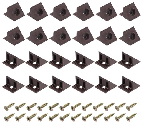 sourcing map 24Pcs 90 Degree Plastic Corner Braces, 14x13x9mm Nylon Shelf Right Angle Brackets with Screws for Cabinets, Cupboards (Brown)