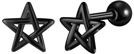 Yumilok Stud Earrings for Women Men Stainless Steel Barbell Screw Earrings stars pentagram Hoop Piercing Balls black