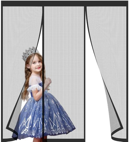 Mosquitera Cortina Magnetica 125x120cm Cierre Magnético Automático Mosquitera Imantada Puerta,Anti-insectos Cortina Mosquitera con Imanes para Puertas Corredera Sala Balcón Patio Negro