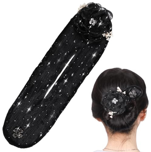Qaestuan Flower Hair Bun Roller mit Blumenmuster, Brötchen Haar Lockenwickler Tools, Twist Hairstyle Hair Clip， Fauler Lockenwickler Haarknoten Maker, für Frau Mädchen Damen Kinder Ballet, Schwarz