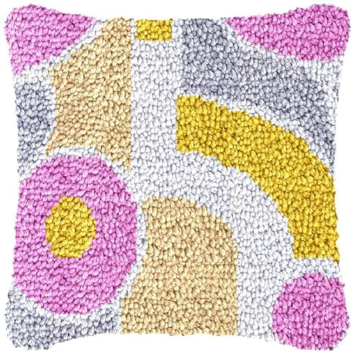 YOOTOM Knüpfteppich Zum Selber Knüpf-Sets für Anfänger Erwachsene oder Kinder,Knüpfpackung Kissen Selber Knüpfkissen Knüpfen Set,Latch Hook Pillow Kit,43x43cm