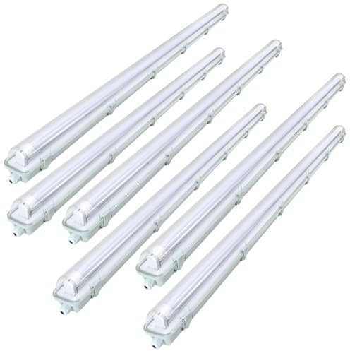 Jopassy 6er Pack LED Feuchtraumleuchte 120 cm 4500K Neutralweiß 18W 1800lm IP65 Wasserfest T8 Wannenleuchte Kellerleuchte Feuchtraum für Garage Keller Bad Büro Warenhaus