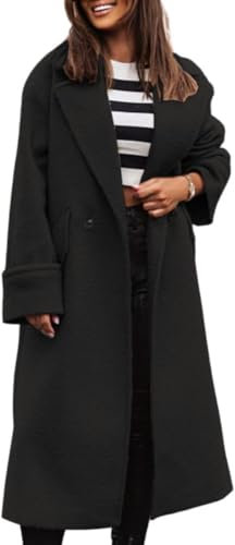 Suncadmious Cappotto Lungo Donna Inverno Caldo Giacca Doppiopetto Giacca Business Casual (Nero, L)