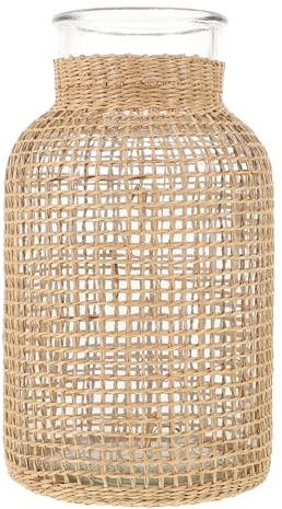Warmhm Glasblumenflasche Mit Gewebter Rattan-hülle Blumenvase Im Rustikalen Stil Für Schreibtischdekoration Balkon Und Zuhause Einfache Und Praktische Tischvase