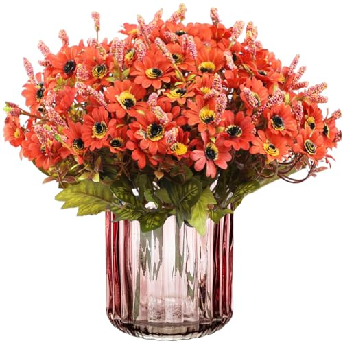 astylishome Fiori artificiali per tombe in seta artificiale rossa fiori finti resistenti ai raggi UV fiori di campo finti all'aperto arbusti vegetali composizioni per giardino domestico per la