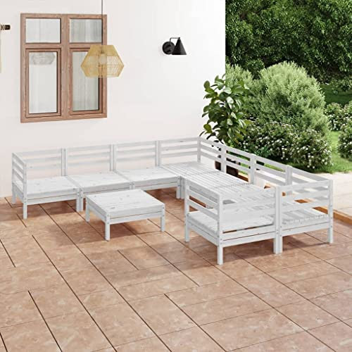 KTHLBRH 9-TLG. Garten-Lounge-Set Weiß Massivholz Kiefer Outdoor-Möbel-Sets Terrassenmöbel-Sets Balkonmöbel-Sets Gartenmöbel-Sets für Terrasse, Garten, Balkon