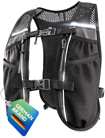 SASMO Gilet da Corsa da Donna e Uomo, 5L, Ultraleggero, 270g, Traspirante, 8 Tasche, Nero