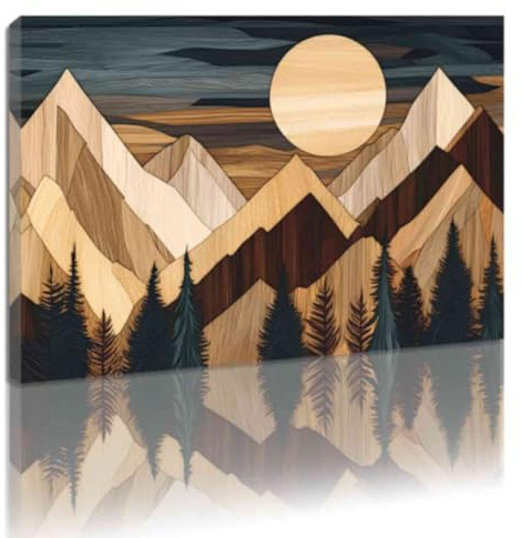 ZQQART Boho Berg Wanddrucke großes Sonnen Berg Wald Gemälde abstrakter Minimalismus Leinwand für Wohnzimmer Schlafzimmer Büro Poster (Braun,40x60cm)