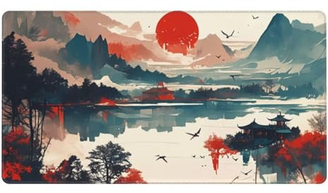Gaming Mauspad XXL 1200x400x3mm Mousepad Verlängertes Groß Mauspad Schreibtischauflage,Genähte Kanten rutschfeste Gummibasis,Verbessert Präzision Geschwindigkeit Office Chinesische Landschaft L-4693
