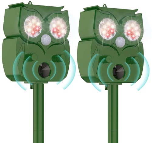 Solar Tiervertreiber 2 Stück, Ultraschall Katzenschreck, Katzenschreck für Garten,Verjagen von streunenden Katzen, Hunden, Waschbären und Vögeln aus Gärten, Bauernhöfen,Obstplantagen