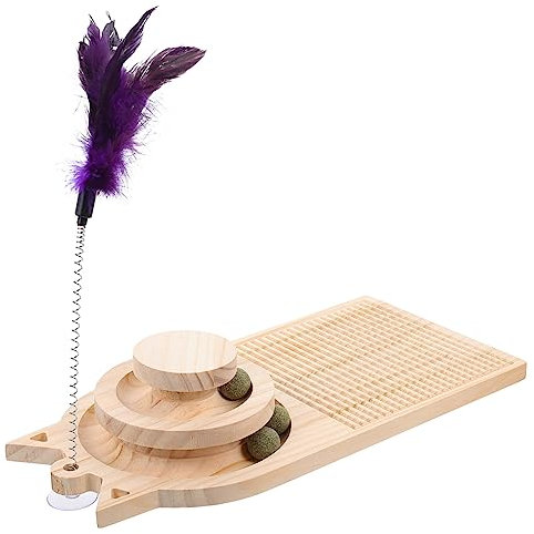 BESPORTBLE Lagiger Katzenholz-drehteller Mit Spielball Interaktives Kratzspielzeug Für Katzen Aus Robustem Holz Fördert Aktivität Und Schützt Möbel