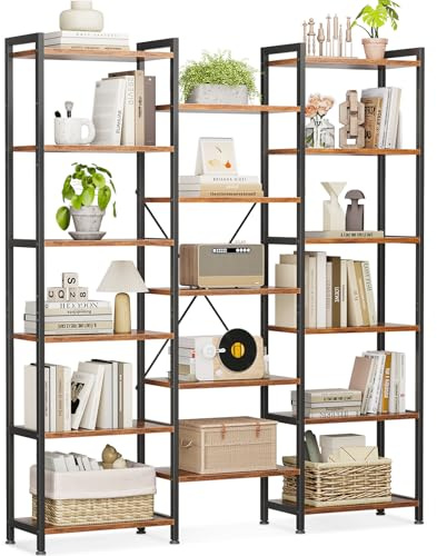 Coleshome 6-Tier Book Shelf, Industrial Bookcase, 177cmx126cm, Rustic Brown | Shelving 3 Rows 6 Tiers 17 Compartments Anti-Tip Room Divider Display Books Plants Decor Living Room Office