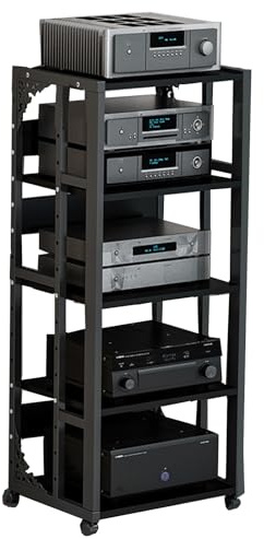Mobile Giradischi Mobile Porta Vinili Ripiani Regolabili Verticale Mobile Angolare Nero Bianco, per La Casa L'ufficio e Lo Studio di Registrazione(Black,50 * 40 * 109CM)