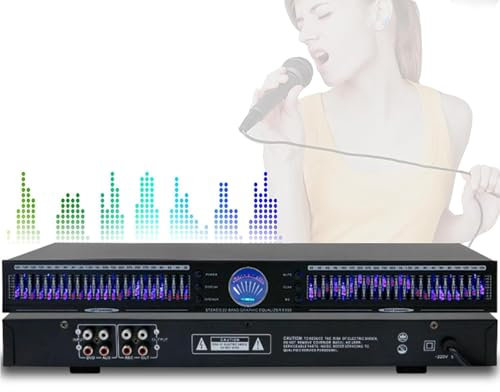 Ecualizador gráfico de doble canal con 22 bandas, 10 efectos preestablecidos, ajuste de bajo/medio/agudos y reducción de ruido para grabación de estudio