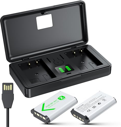 NP-BX1 Battery(2 Pack) and Charger(2CH) Set,Camera Accessories kit for Sony Lithium Ion NP-BX1,RX100 VII/VIII,ZV1 II,ZV1F,ZV-1F,DSC-HX400,RX1 Rechargeable Dual Batteries Case,Replacement Attachments