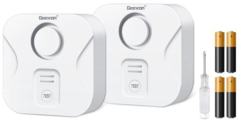 Geevon Wassermelder, 100dB Wasserwarner Wassersensor Wasseralarm Melder | Batteriebetrieben, für Keller Badezimmer, Waschküche (Lieferung mit Batterie)